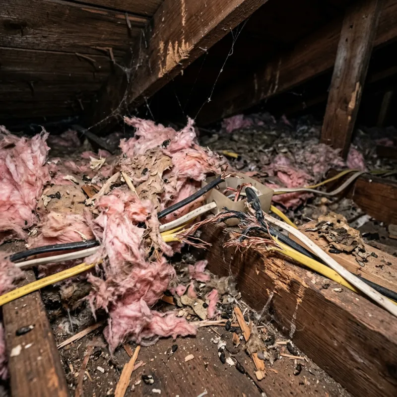 Contaminated ceiling insulation being assessed in a Ashwood roof space