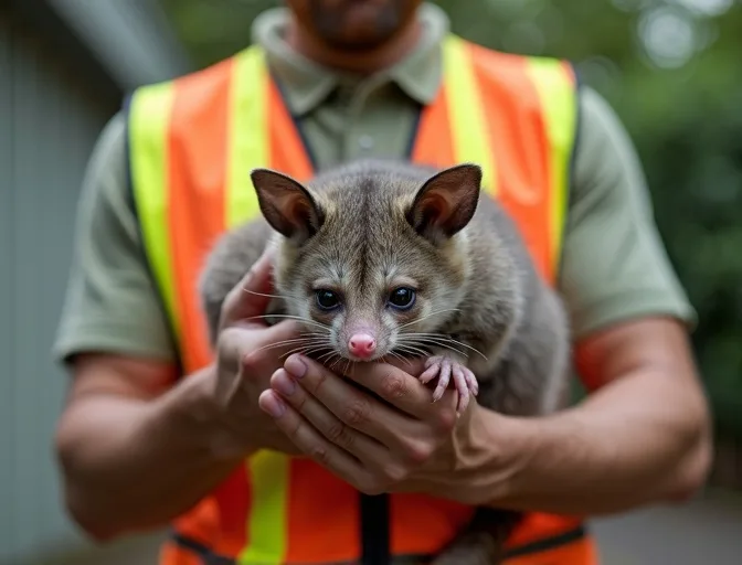 Animal handler safely recovering a deceased possum in Ashwood