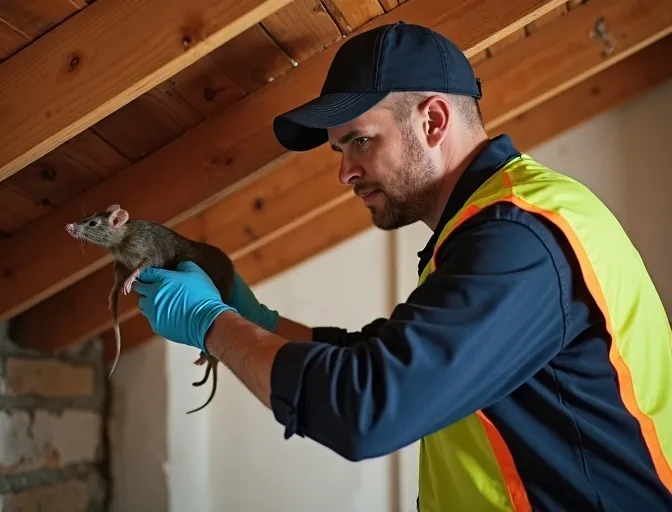 Technician inspecting a roof cavity for a dead rat in Ashwood